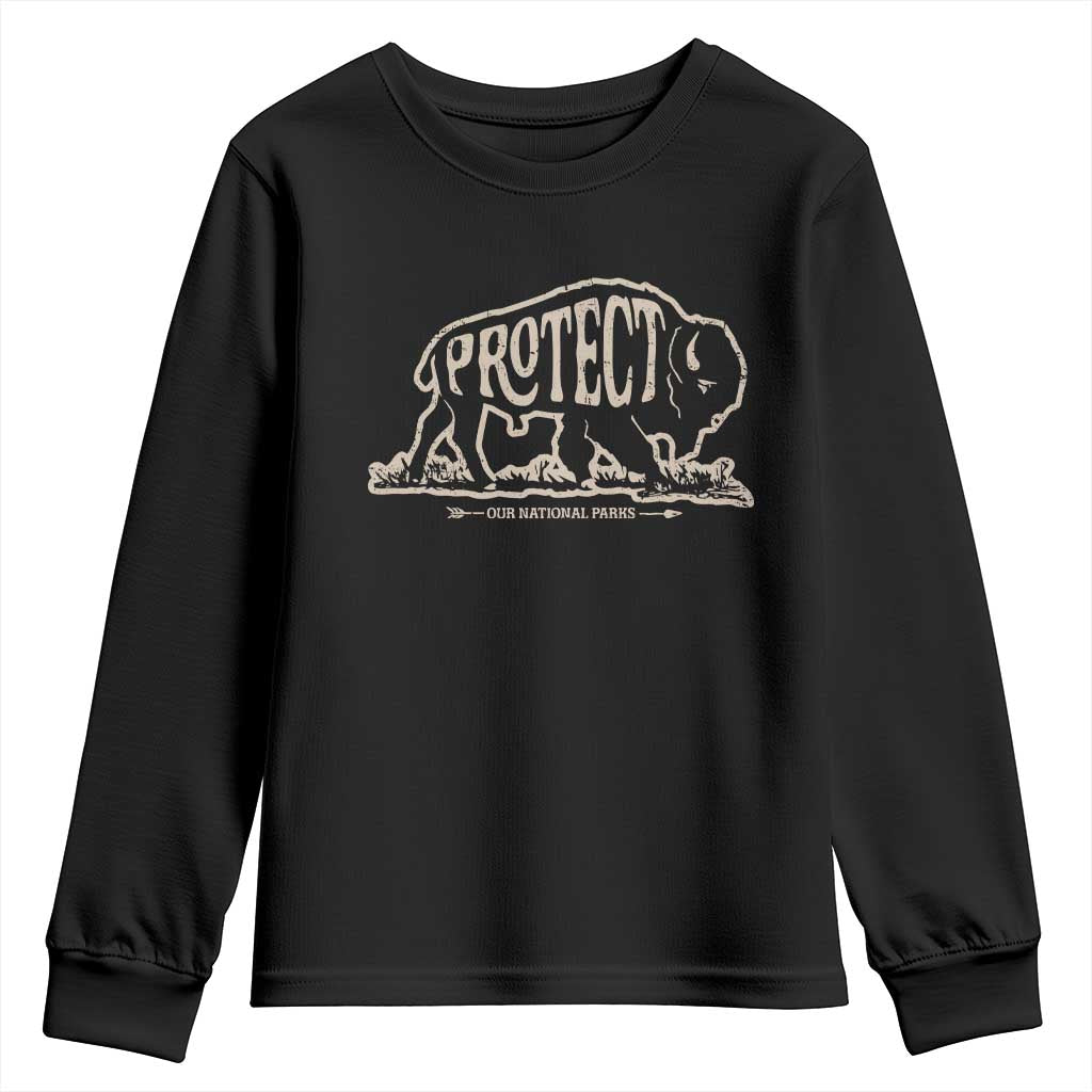 Protect Our National Parks Youth Sweatshirt Bison Buffalo Vintage TS10 Black Print Your Wear