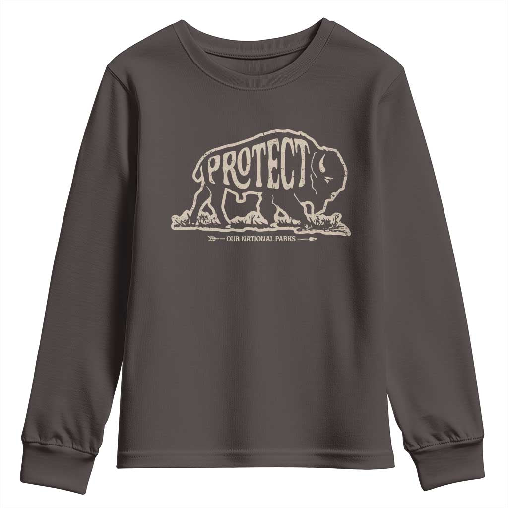 Protect Our National Parks Youth Sweatshirt Bison Buffalo Vintage TS10 Dark Chocolate Print Your Wear