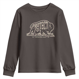 Protect Our National Parks Youth Sweatshirt Bison Buffalo Vintage TS10 Dark Chocolate Print Your Wear