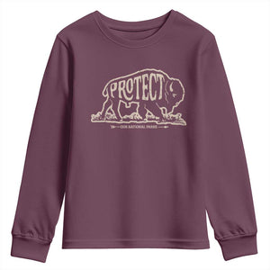 Protect Our National Parks Youth Sweatshirt Bison Buffalo Vintage TS10 Maroon Print Your Wear