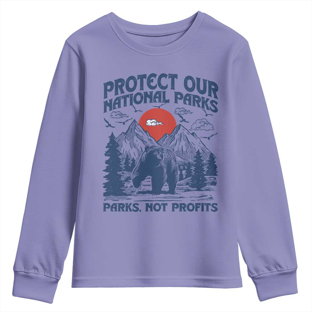Protect Our National Parks Youth Sweatshirt Parks Not Profits Wildlife Forestcore TS10 Violet Print Your Wear