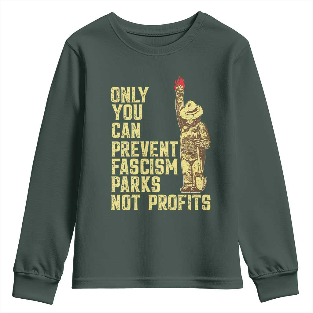Protect Our National Parks Youth Sweatshirt Bear Progressive Funny Gift TS10 Dark Forest Green Print Your Wear