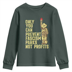 Protect Our National Parks Youth Sweatshirt Bear Progressive Funny Gift TS10 Dark Forest Green Print Your Wear