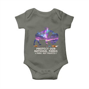 Protect Our National Parks Baby Onesie Bison Forest Starscape Aurora TS10 Military Green Print Your Wear