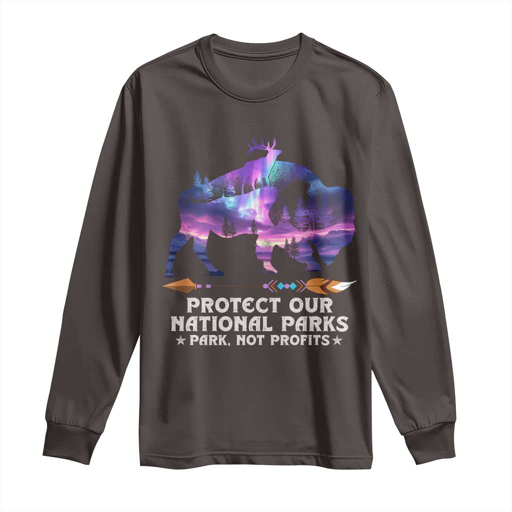 Protect Our National Parks Long Sleeve Shirt Bison Forest Starscape Aurora TS10 Dark Chocolate Print Your Wear