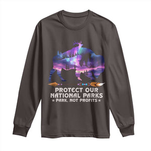 Protect Our National Parks Long Sleeve Shirt Bison Forest Starscape Aurora TS10 Dark Chocolate Print Your Wear