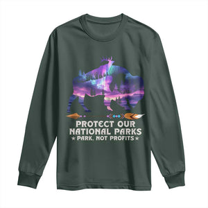 Protect Our National Parks Long Sleeve Shirt Bison Forest Starscape Aurora TS10 Dark Forest Green Print Your Wear