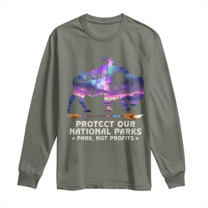 Protect Our National Parks Long Sleeve Shirt Bison Forest Starscape Aurora TS10 Military Green Print Your Wear