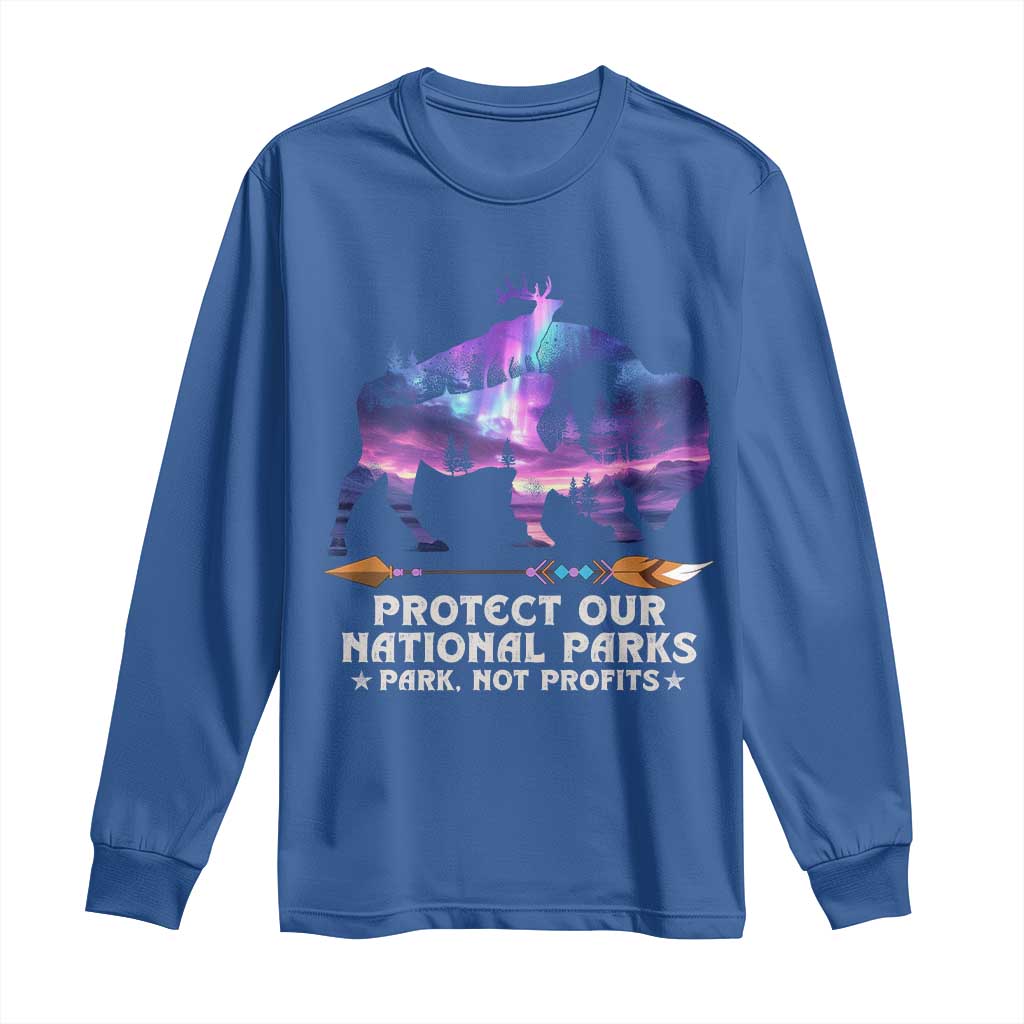 Protect Our National Parks Long Sleeve Shirt Bison Forest Starscape Aurora TS10 Royal Blue Print Your Wear