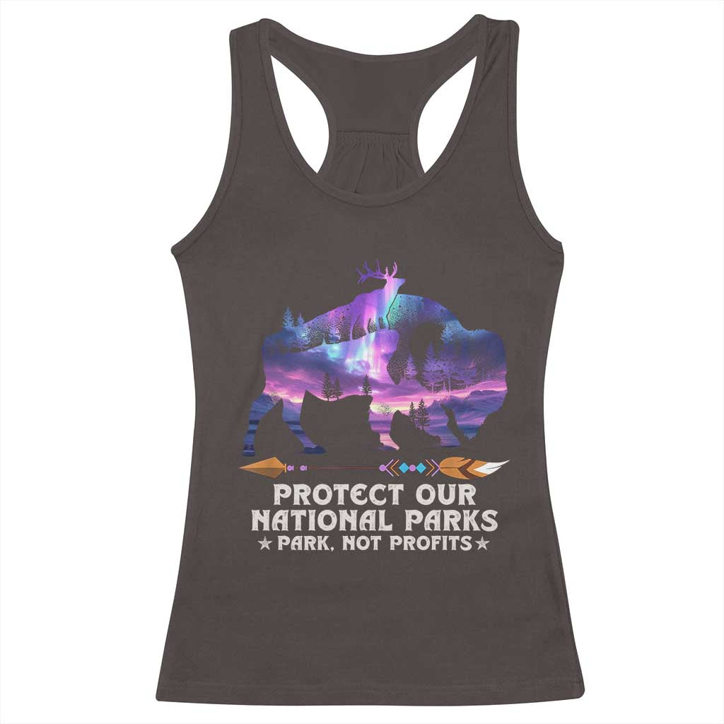 Protect Our National Parks Racerback Tank Top Bison Forest Starscape Aurora TS10 Dark Chocolate Print Your Wear