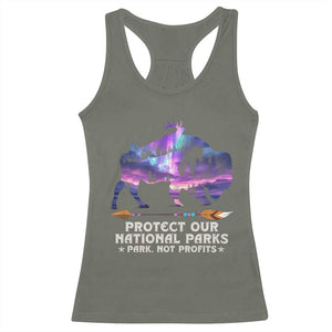 Protect Our National Parks Racerback Tank Top Bison Forest Starscape Aurora TS10 Military Green Print Your Wear