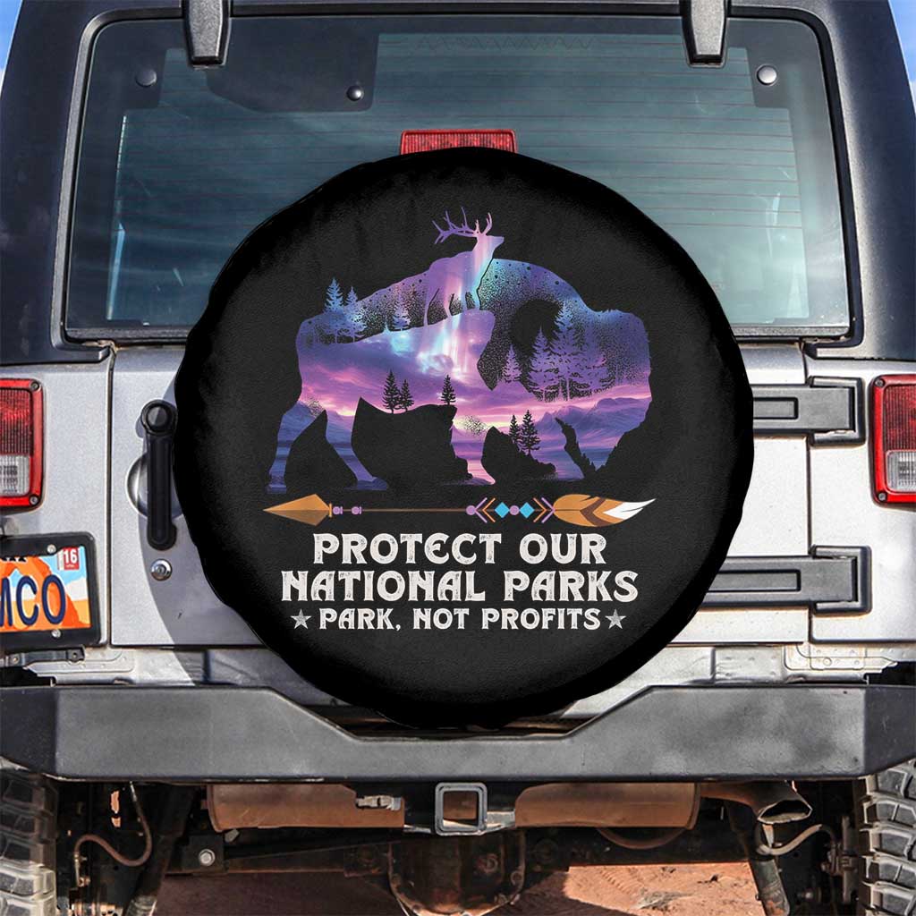 Protect Our National Parks Spare Tire Cover Bison Forest Starscape Aurora TS10 No hole Black Print Your Wear