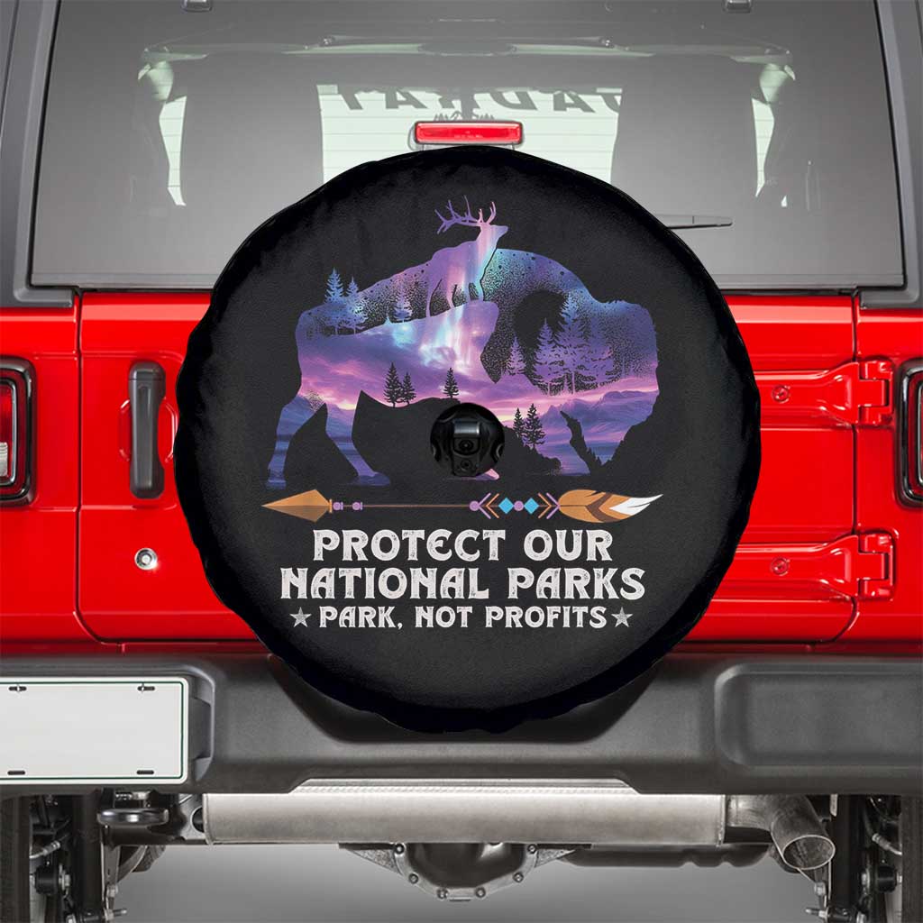 Protect Our National Parks Spare Tire Cover Bison Forest Starscape Aurora TS10 Black Print Your Wear