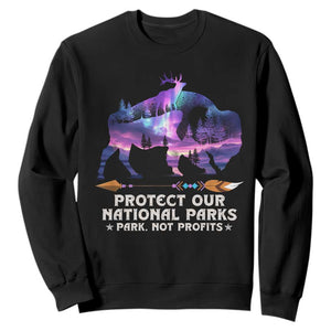 Protect Our National Parks Sweatshirt Bison Forest Starscape Aurora TS10 Black Print Your Wear