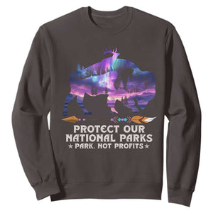 Protect Our National Parks Sweatshirt Bison Forest Starscape Aurora TS10 Dark Chocolate Print Your Wear