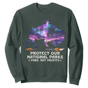 Protect Our National Parks Sweatshirt Bison Forest Starscape Aurora TS10 Dark Forest Green Print Your Wear