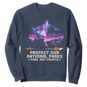 Protect Our National Parks Sweatshirt Bison Forest Starscape Aurora TS10 Navy Print Your Wear