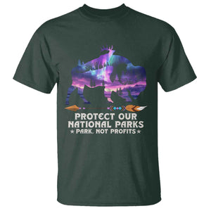 Protect Our National Parks T Shirt Bison Forest Starscape Aurora TS10 Dark Forest Green Print Your Wear