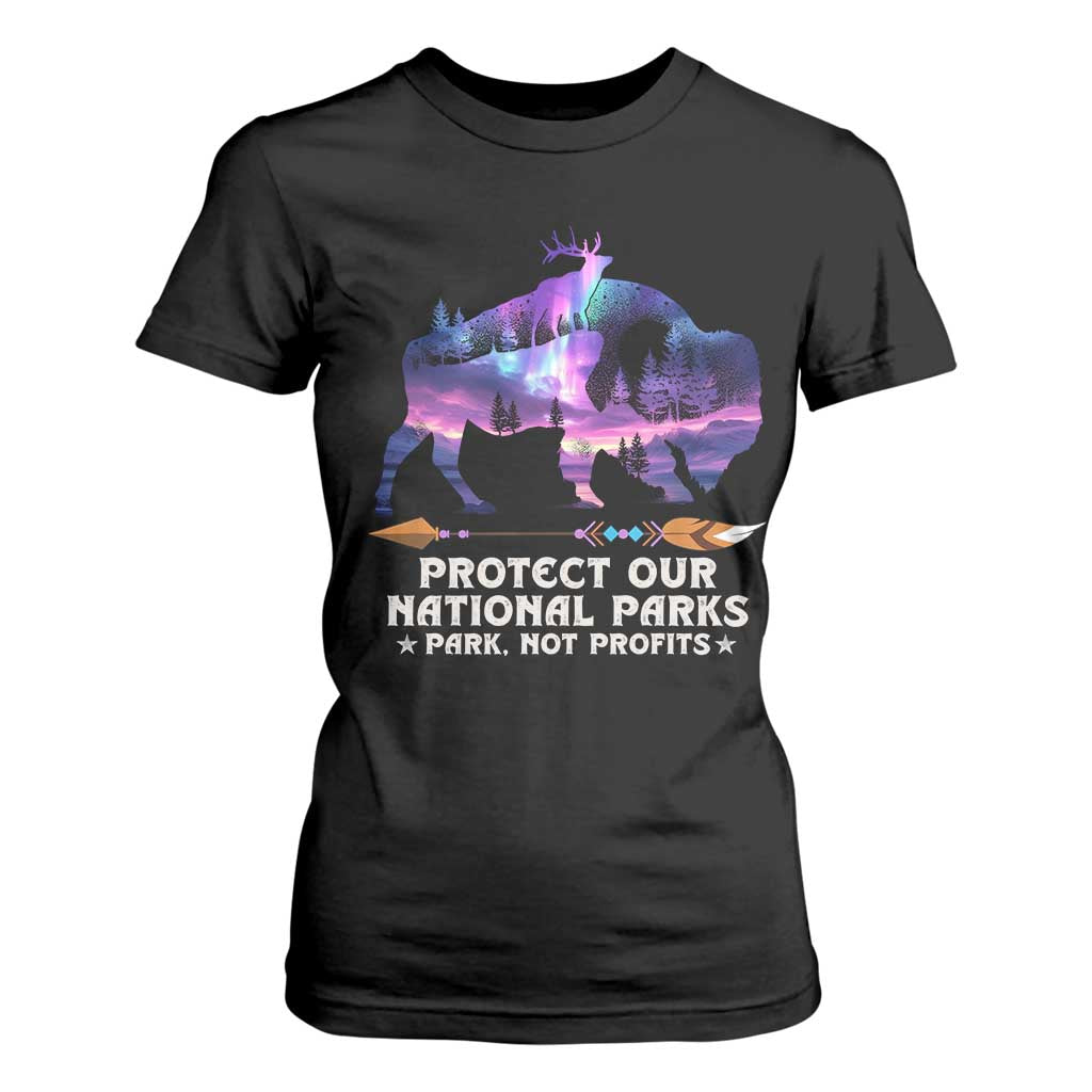 Protect Our National Parks T Shirt For Women Bison Forest Starscape Aurora TS10 Black Print Your Wear