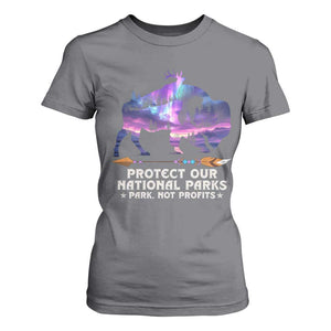 Protect Our National Parks T Shirt For Women Bison Forest Starscape Aurora TS10 Charcoal Print Your Wear