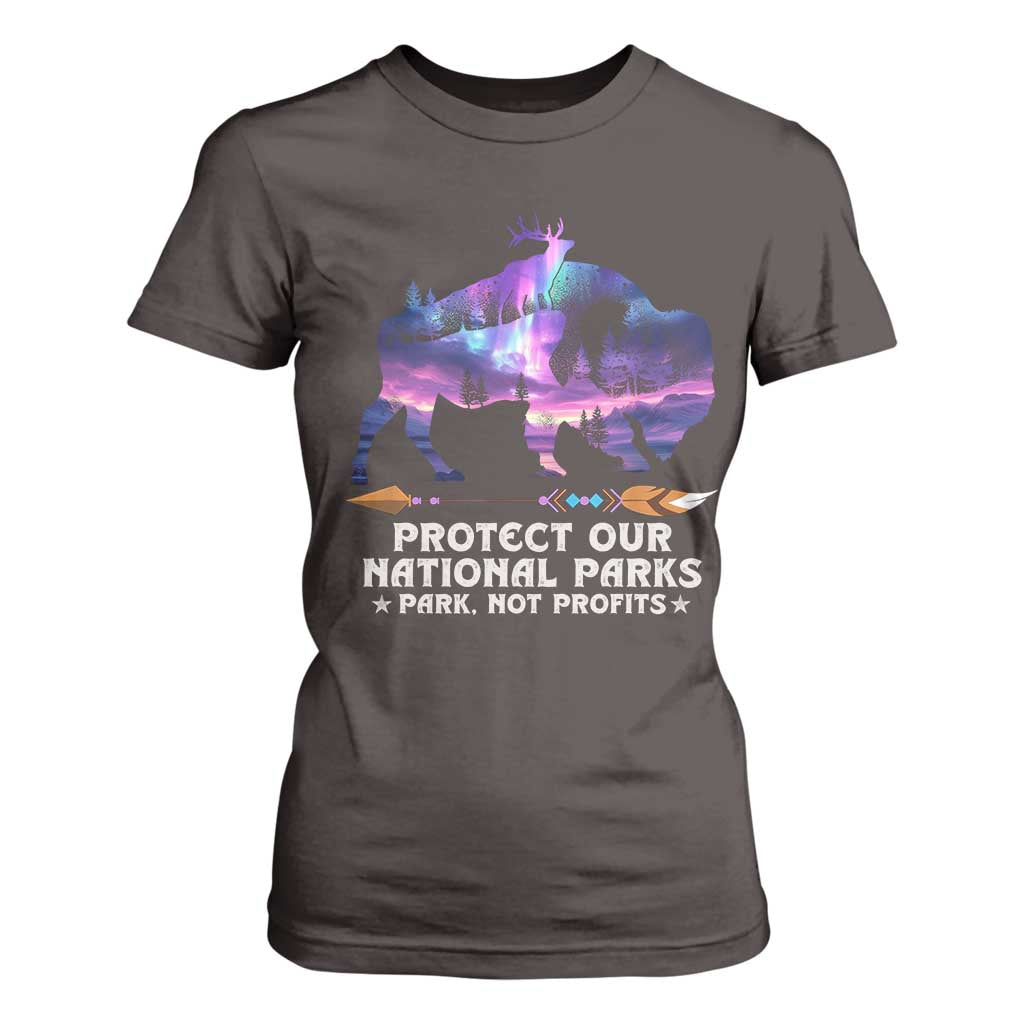 Protect Our National Parks T Shirt For Women Bison Forest Starscape Aurora TS10 Dark Chocolate Print Your Wear