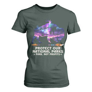 Protect Our National Parks T Shirt For Women Bison Forest Starscape Aurora TS10 Dark Forest Green Print Your Wear
