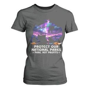 Protect Our National Parks T Shirt For Women Bison Forest Starscape Aurora TS10 Dark Heather Print Your Wear