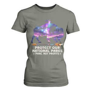 Protect Our National Parks T Shirt For Women Bison Forest Starscape Aurora TS10 Military Green Print Your Wear