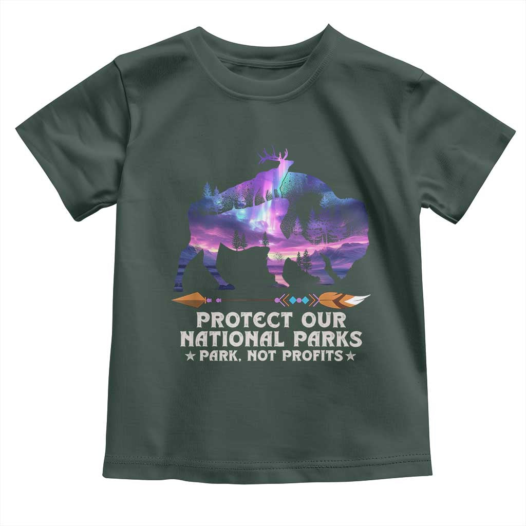 Protect Our National Parks Toddler T Shirt Bison Forest Starscape Aurora TS10 Dark Forest Green Print Your Wear