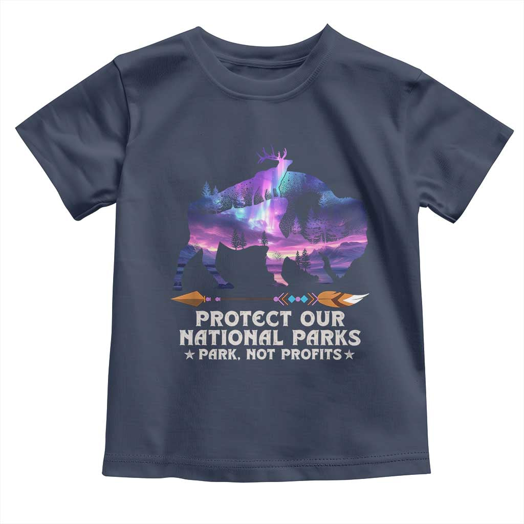 Protect Our National Parks Toddler T Shirt Bison Forest Starscape Aurora TS10 Navy Print Your Wear