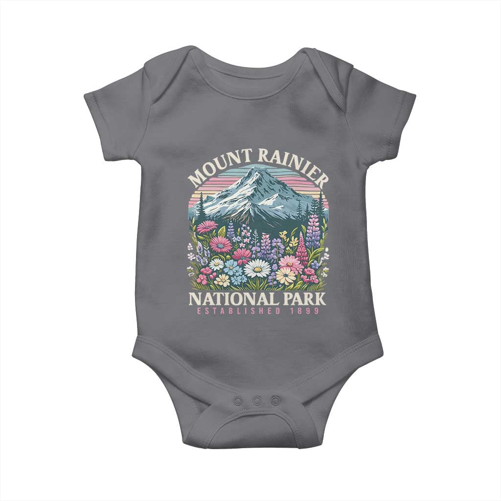 Mount Rainier National Park Baby Onesie Retro Vintage Wildflowers TS10 Charcoal Print Your Wear