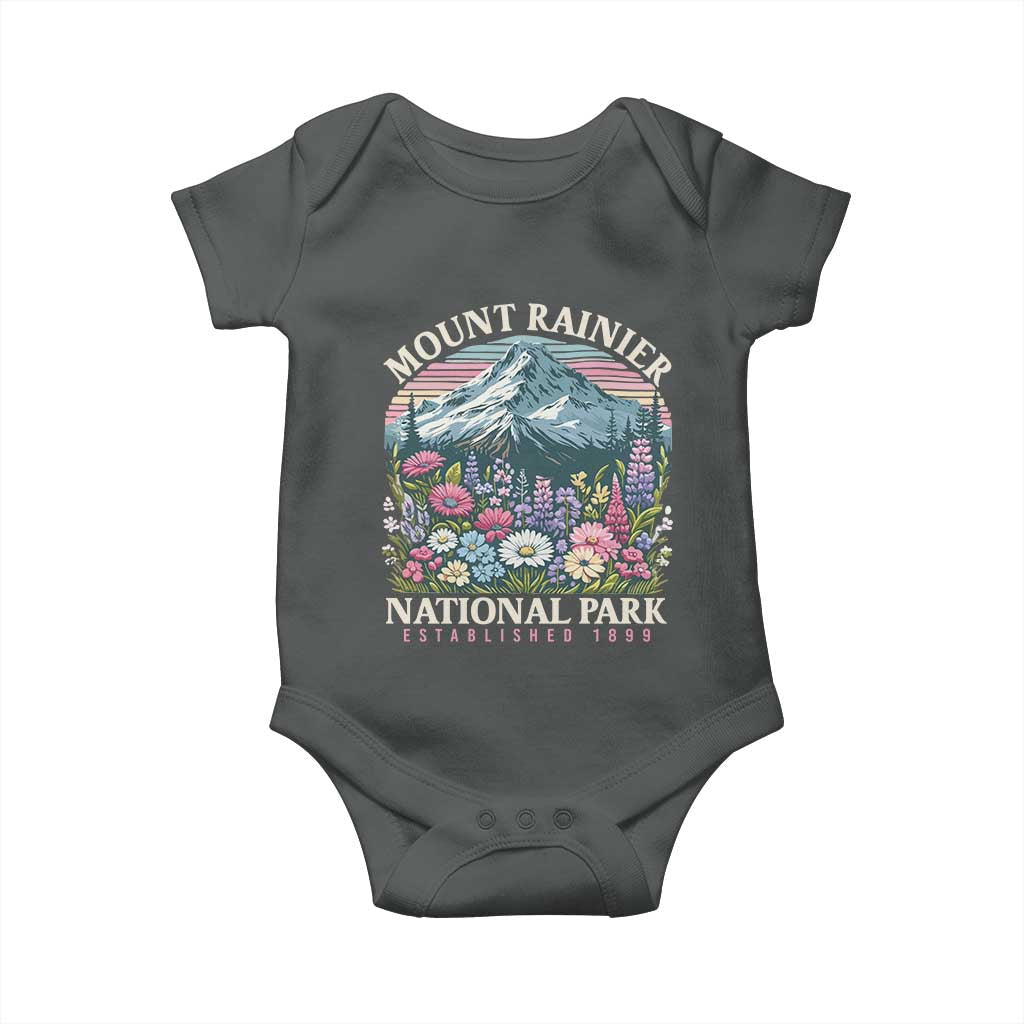 Mount Rainier National Park Baby Onesie Retro Vintage Wildflowers TS10 Dark Heather Print Your Wear