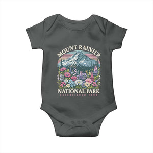 Mount Rainier National Park Baby Onesie Retro Vintage Wildflowers TS10 Dark Heather Print Your Wear