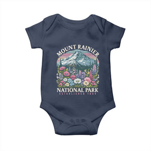 Mount Rainier National Park Baby Onesie Retro Vintage Wildflowers TS10 Navy Print Your Wear