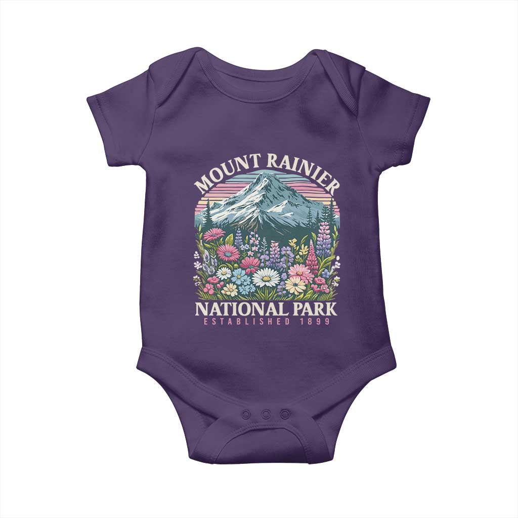 Mount Rainier National Park Baby Onesie Retro Vintage Wildflowers TS10 Purple Print Your Wear