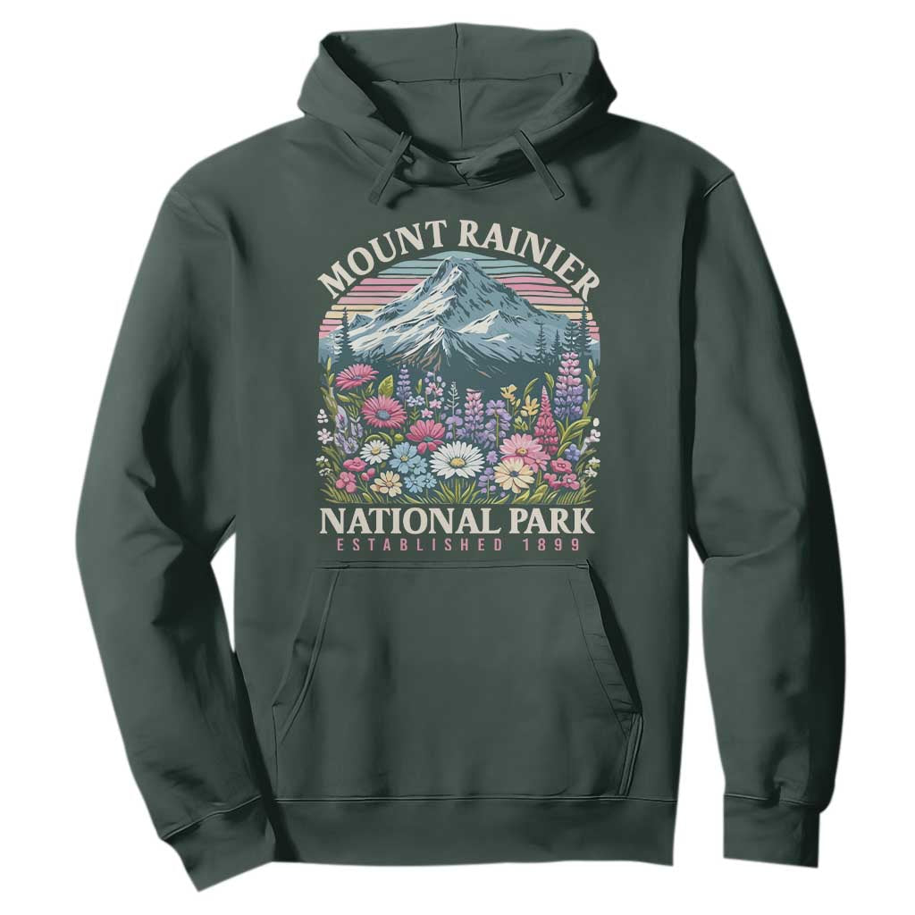 Mount Rainier National Park Hoodie Retro Vintage Wildflowers TS10 Dark Forest Green Print Your Wear