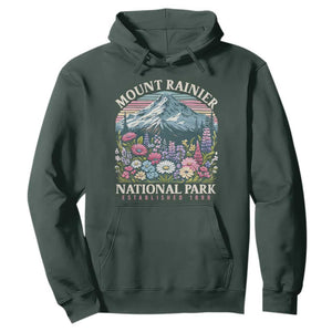 Mount Rainier National Park Hoodie Retro Vintage Wildflowers TS10 Dark Forest Green Print Your Wear