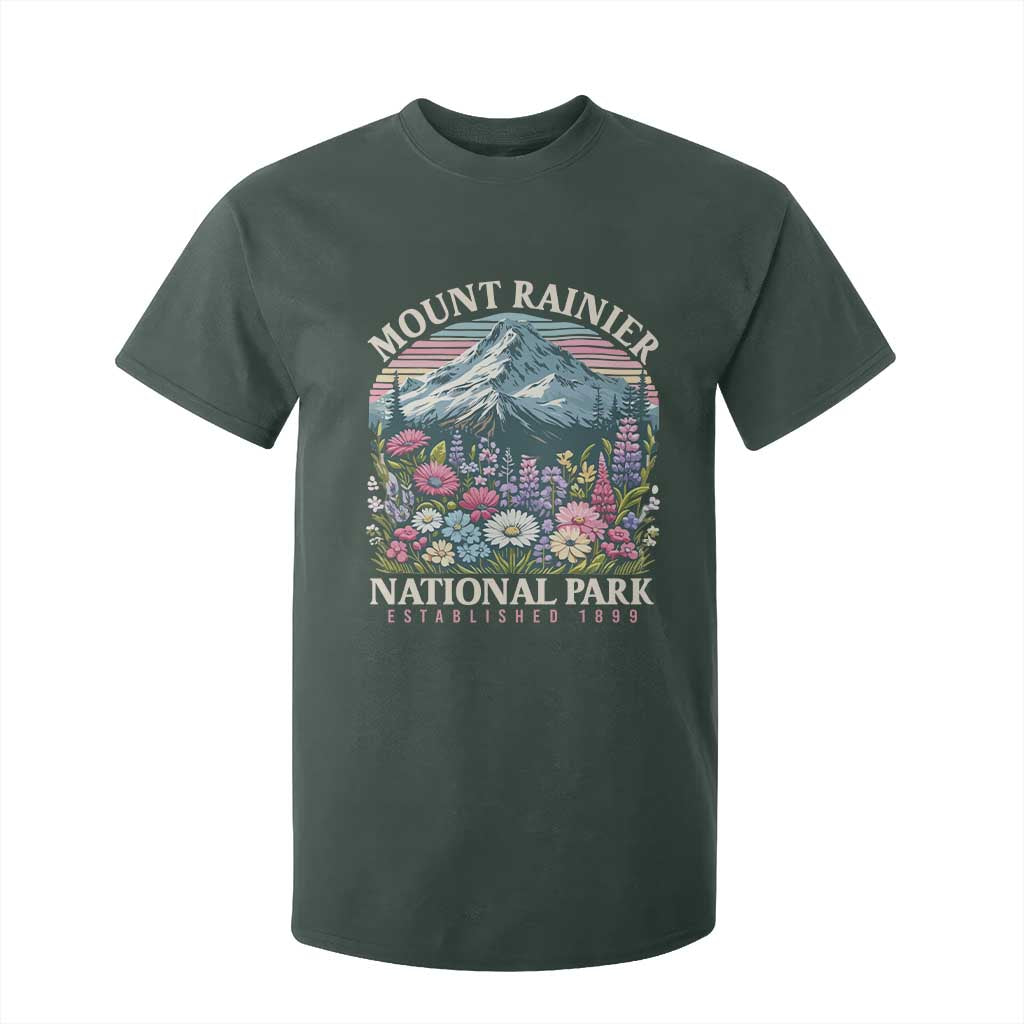 Mount Rainier National Park T Shirt For Kid Retro Vintage Wildflowers TS10 Dark Forest Green Print Your Wear
