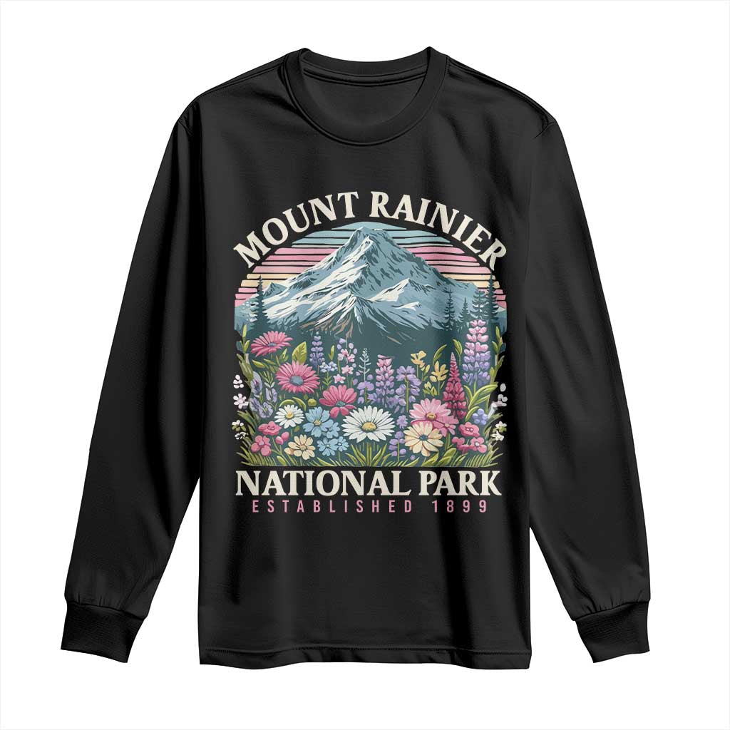 Mount Rainier National Park Long Sleeve Shirt Retro Vintage Wildflowers TS10 Black Print Your Wear