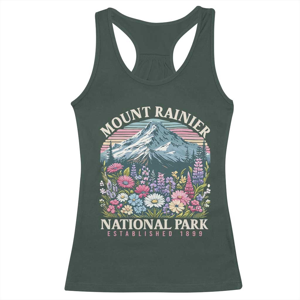 Mount Rainier National Park Racerback Tank Top Retro Vintage Wildflowers TS10 Dark Forest Green Print Your Wear