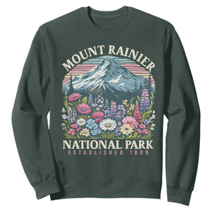 Mount Rainier National Park Sweatshirt Retro Vintage Wildflowers TS10 Dark Forest Green Print Your Wear
