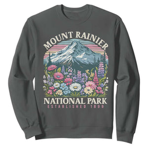 Mount Rainier National Park Sweatshirt Retro Vintage Wildflowers TS10 Dark Heather Print Your Wear
