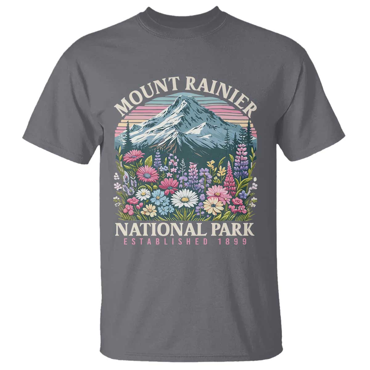 Mount Rainier National Park T Shirt Retro Vintage Wildflowers TS10 Charcoal Print Your Wear