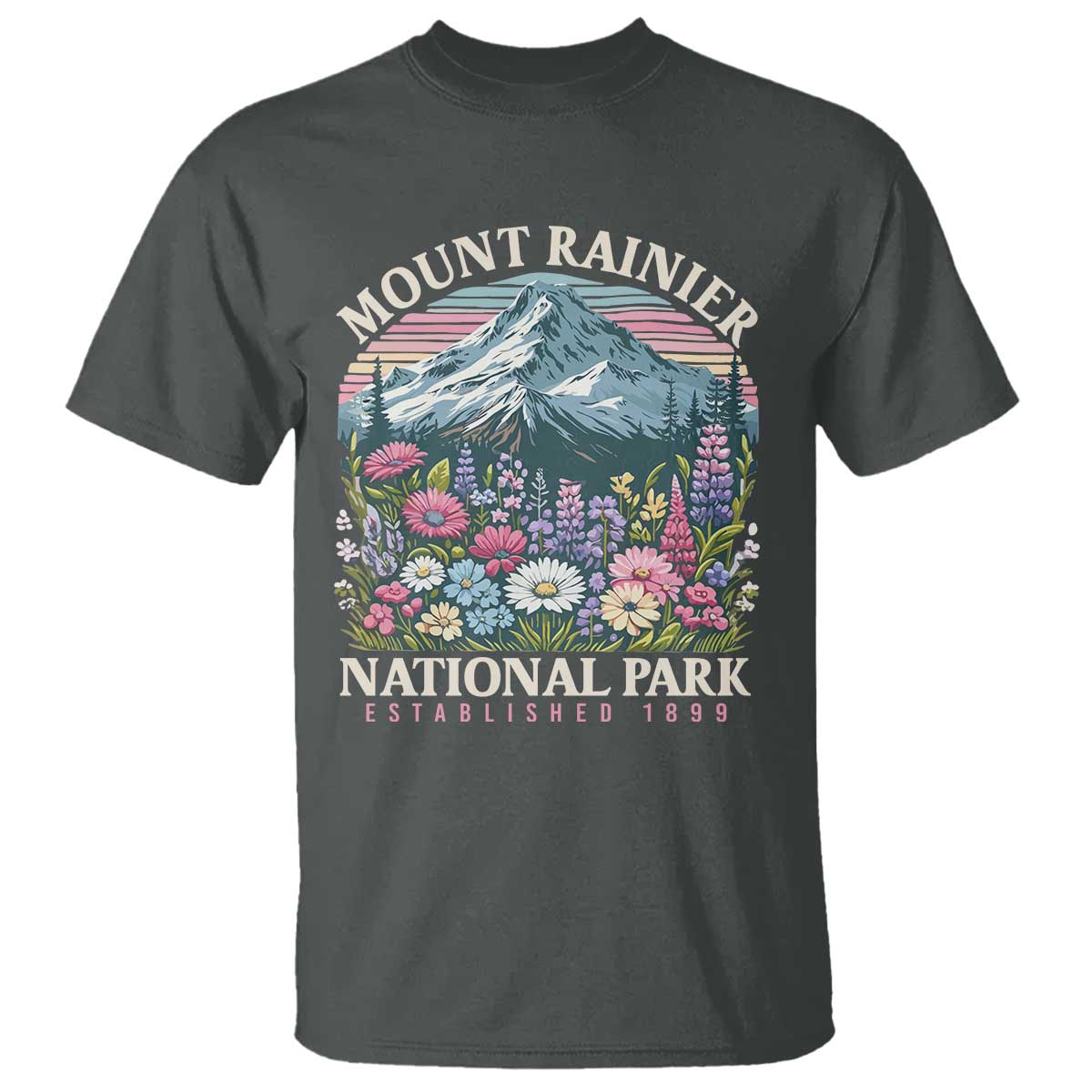 Mount Rainier National Park T Shirt Retro Vintage Wildflowers TS10 Dark Heather Print Your Wear