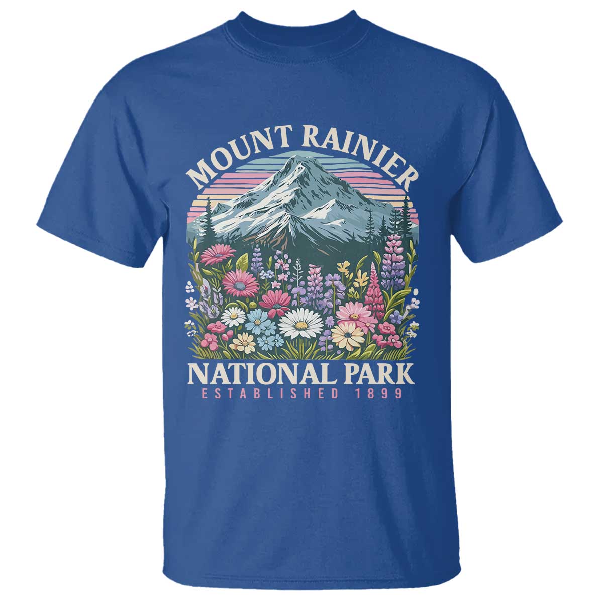 Mount Rainier National Park T Shirt Retro Vintage Wildflowers TS10 Royal Blue Print Your Wear