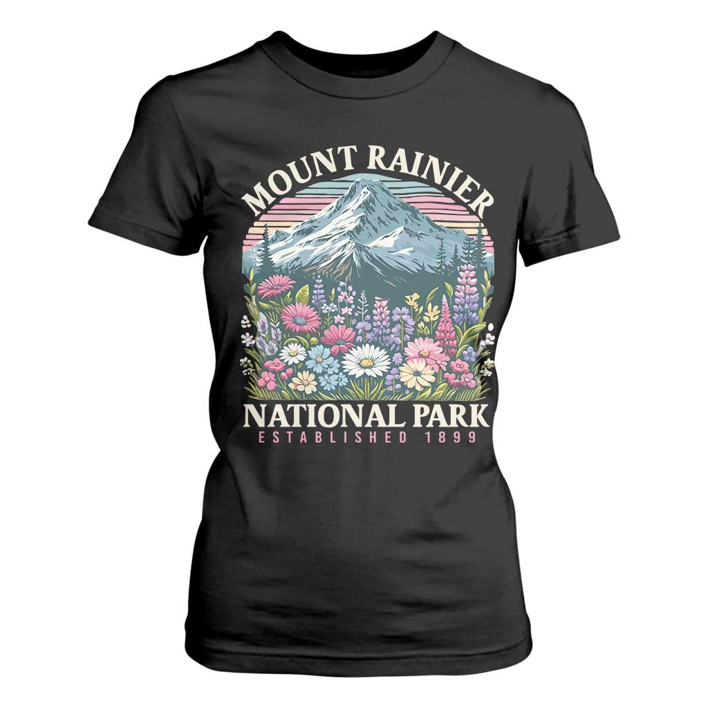 Mount Rainier National Park T Shirt For Women Retro Vintage Wildflowers TS10 Black Print Your Wear