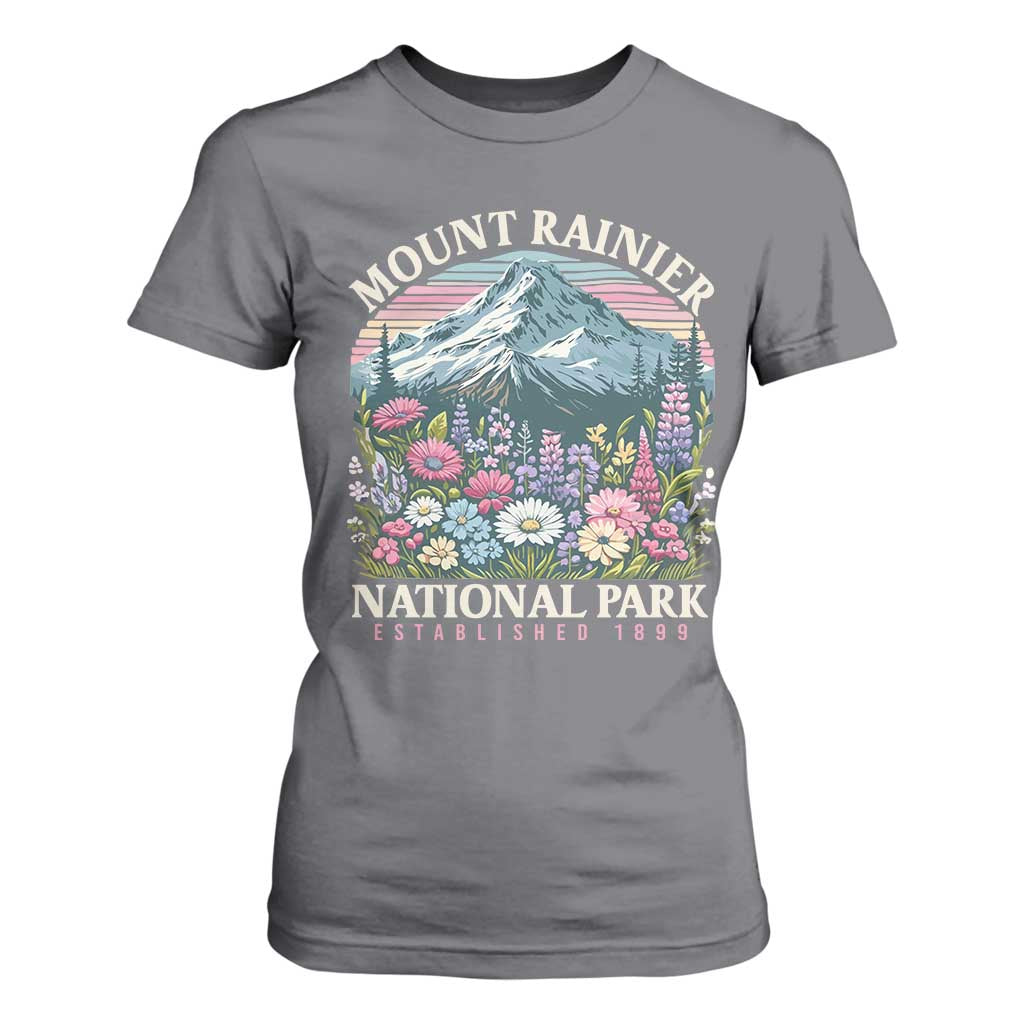 Mount Rainier National Park T Shirt For Women Retro Vintage Wildflowers TS10 Charcoal Print Your Wear