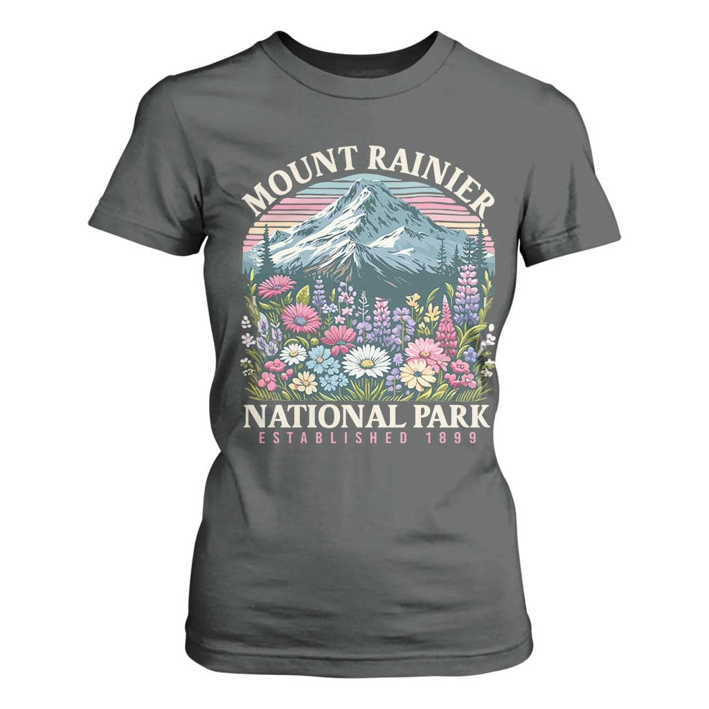 Mount Rainier National Park T Shirt For Women Retro Vintage Wildflowers TS10 Dark Heather Print Your Wear