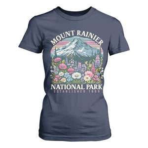 Mount Rainier National Park T Shirt For Women Retro Vintage Wildflowers TS10 Navy Print Your Wear