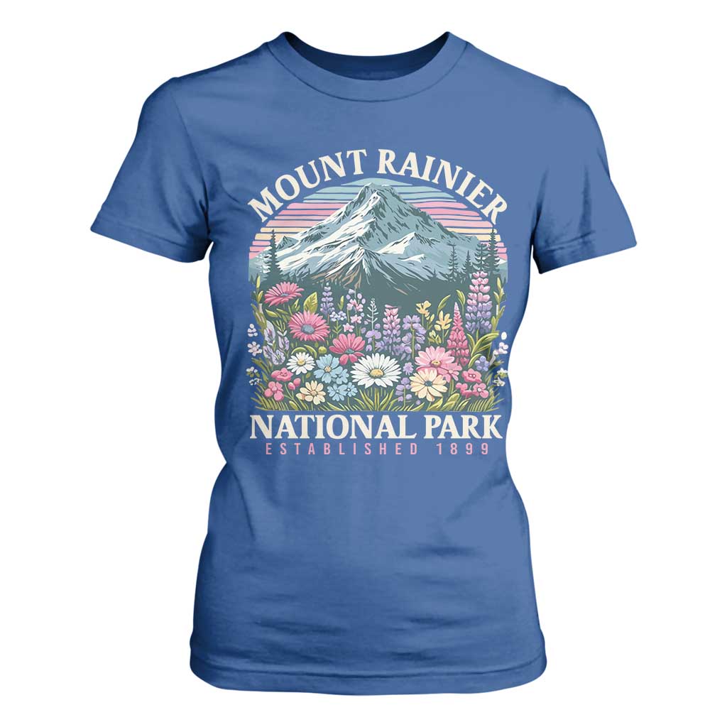 Mount Rainier National Park T Shirt For Women Retro Vintage Wildflowers TS10 Royal Blue Print Your Wear